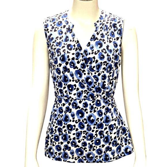 41 Hawthorn Small Blue Black Abstract Leopard Print Wrap Blouse - Picture 2 of 12